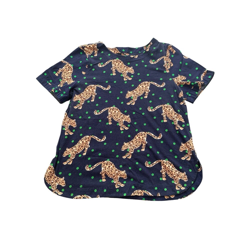 Anthropologie Navy Leopard & Green Dot Short Sleeve Tee